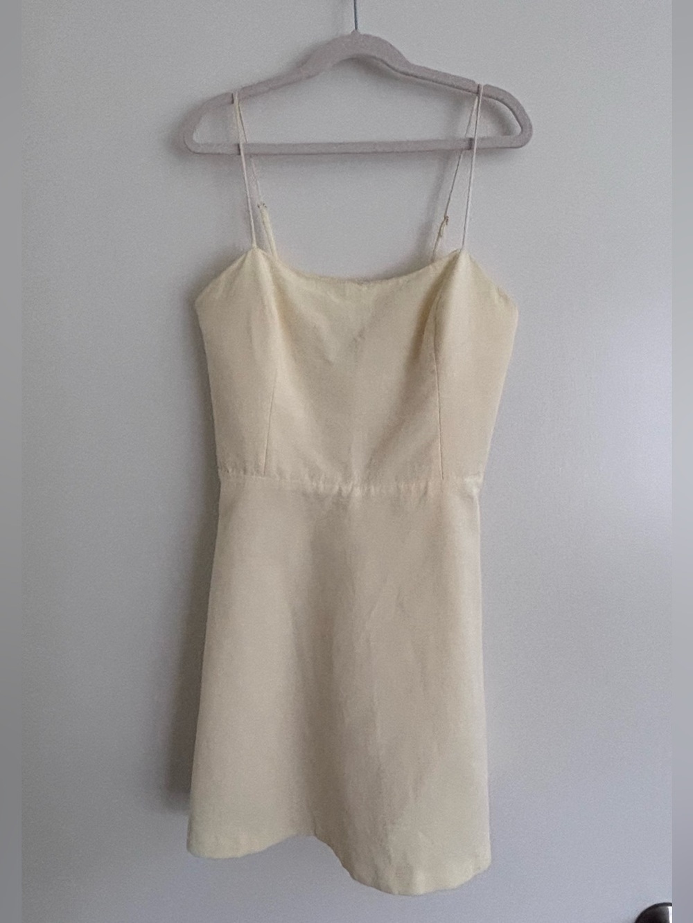 Zara Butter Yellow Adjustable Spaghetti-Strap Linen Blend Mini Dress